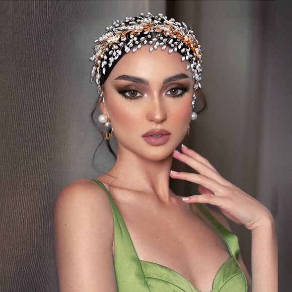 BRIDELLA BHP322 Golden Bridal Tiara  Crown Wedding Headband Hair Jewelry main image 7